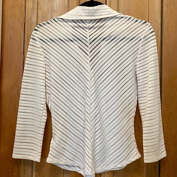 Sheer Striped Button-Up Blouse; Stretch Material - Picture 4 of 4